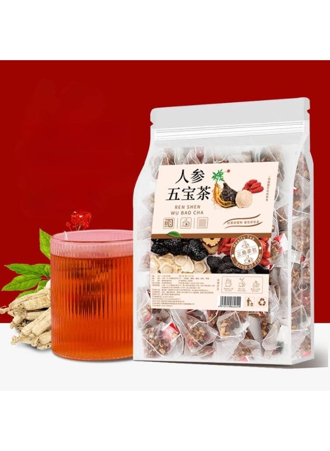 TOP CHOICE Ginseng Five Treasures Tea - Kidney Tea Wubao Herbal Ginseng Red Date Natural Chinese Cleanse for Men Women, te de riñon Saludable Organica (2Pack-50Bags) - Image 1